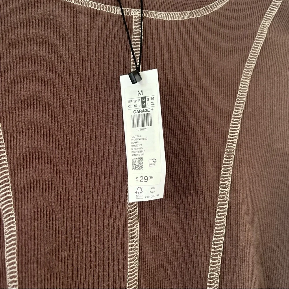 Garage Long Sleeve Brown Crop Top NWT - Picture 2 of 7
